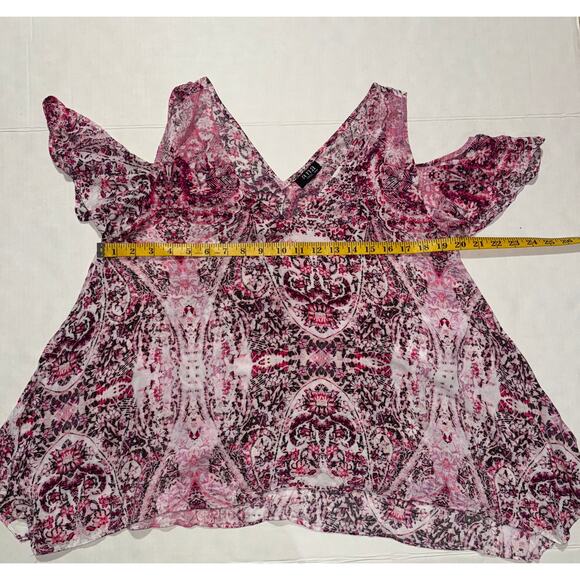 Ana Womens L Top Cold Shoulder Artsy Flowy Abstract Boho Festival Paisley Casual - Picture 4 of 6
